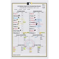 Pittsburgh Pirates Game-Used Lineup Card vs. Philadelphia Phillies on May 17, 2025
