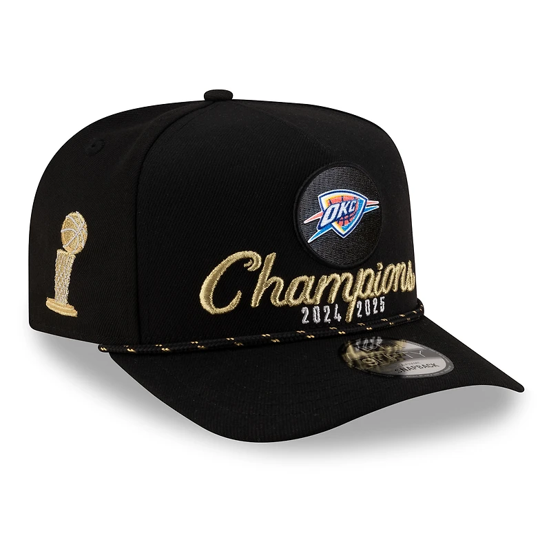 Men's New Era  Black Oklahoma City Thunder 2025 NBA Finals Champions Locker Room Rope A-Frame 9FIFTY Snapback Hat