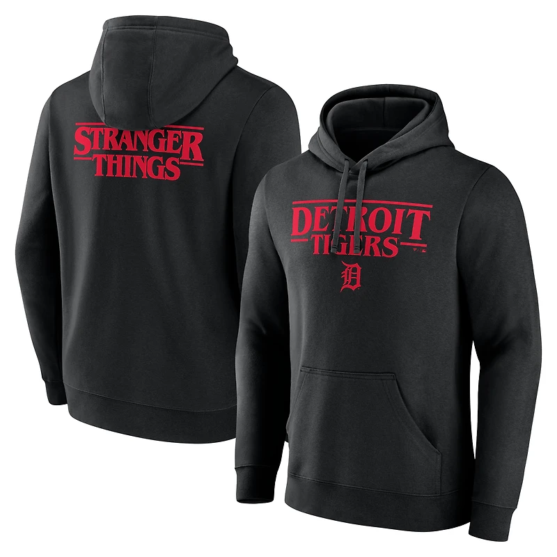 Men's Black Detroit Tigers Stranger Things Logo Lockup Pullover Hoodie