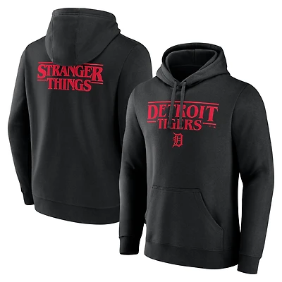 Men's Black Detroit Tigers Stranger Things Logo Lockup Pullover Hoodie