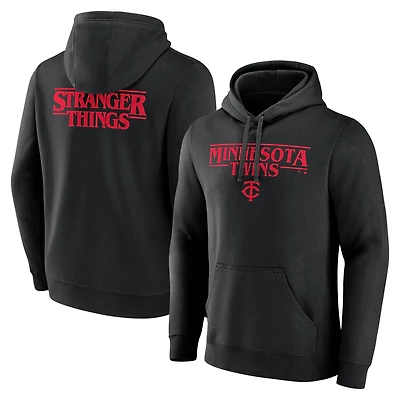Men's Black Minnesota Twins Stranger Things Logo Lockup Pullover Hoodie