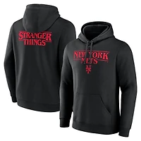 Men's Black New York Mets Stranger Things Logo Lockup Pullover Hoodie
