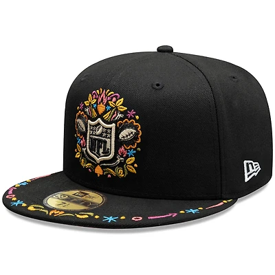 Men's New Era Black NFL Hasta La Muerte 59FIFTY Fitted Hat