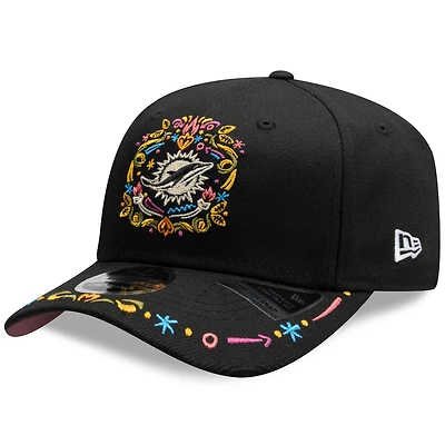 Men's New Era  Black Miami Dolphins Hasta La Muerte 9SEVENTY Adjustable Hat