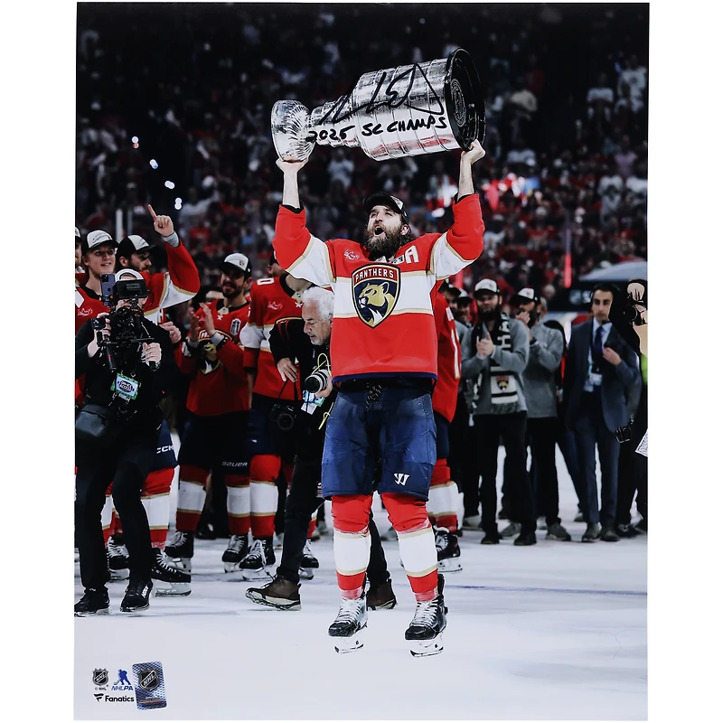 Aaron Ekblad Florida Panthers Autographed 2025 Stanley Cup Champions 16" x 20" Raising Cup Photograph with "2025 SC Champs" Inscription