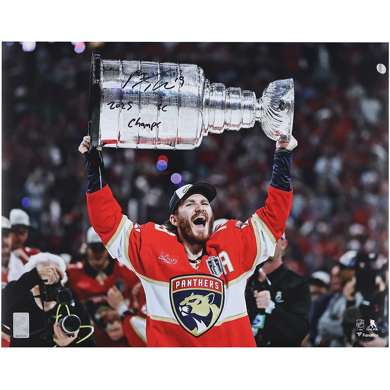 Matthew Tkachuk Florida Panthers Autographed 2025 Stanley Cup Champions 16" x 20" Raising Cup Photograph with "2025 SC Champs" Inscription