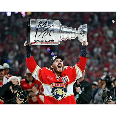 Matthew Tkachuk Florida Panthers Autographed 2025 Stanley Cup Champions 16" x 20" Raising Cup Photograph with "2025 SC Champs" Inscription