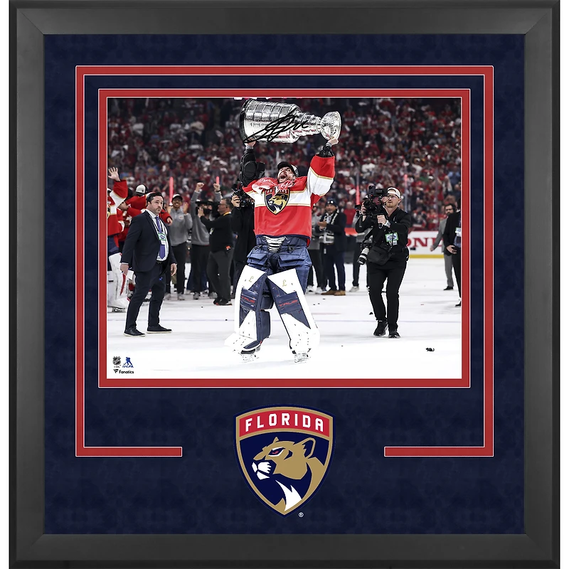 Sergei Bobrovsky Florida Panthers Autographed 2025 Stanley Cup Champions Deluxe Framed 16" x 20" Raising Cup Photograph