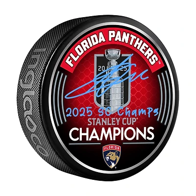 Sergei Bobrovsky Florida Panthers Autographed 2025 Stanley Cup Champions Hockey Puck with "2025 SC Champs" Inscription