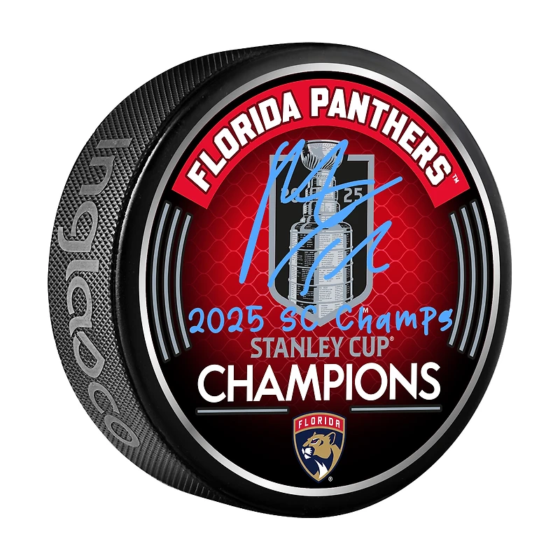 Matthew Tkachuk Florida Panthers Autographed 2025 Stanley Cup Champions Hockey Puck with "2025 SC Champs" Inscription