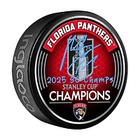 Matthew Tkachuk Florida Panthers Autographed 2025 Stanley Cup Champions Hockey Puck with "2025 SC Champs" Inscription
