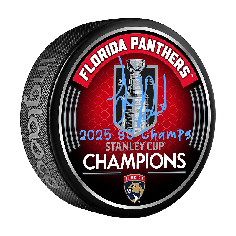 Sam Reinhart Florida Panthers Autographed 2025 Stanley Cup Champions Hockey Puck with "2025 SC Champs" Inscription