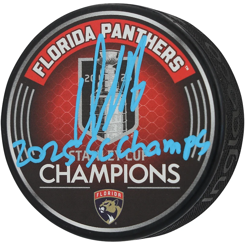 Aleksander Barkov Florida Panthers Autographed 2025 Stanley Cup Champions Hockey Puck with "2025 SC Champs" Inscription