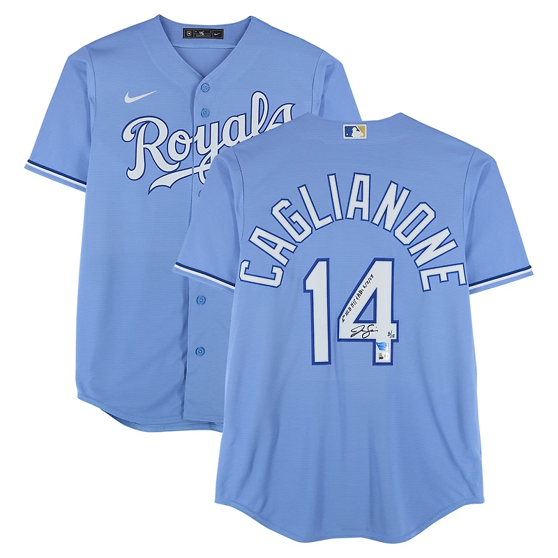 Jac Caglianone Kansas City Royals Autographed Light Blue Nike Replica Jersey with "1st MLB HIT & RBI 6/5/25" Inscription - Limited Edition of 10