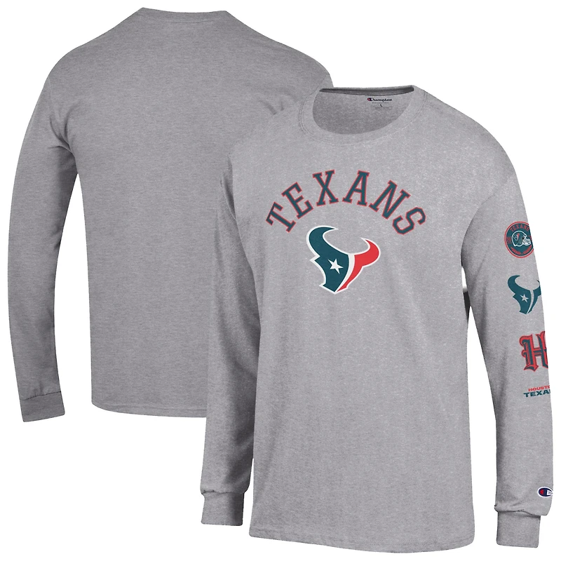 Men's Champion  Heather Gray Houston Texans Seal Long Sleeve T-Shirt