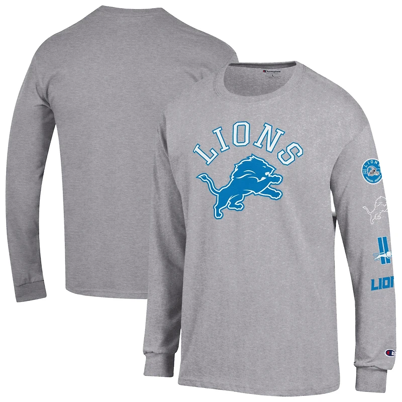 Men's Champion  Heather Gray Detroit Lions Seal Long Sleeve T-Shirt