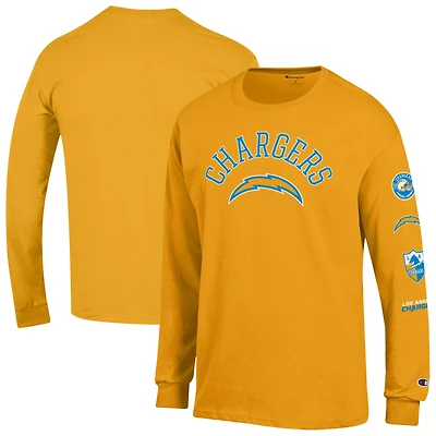 Men's Champion  Gold Los Angeles Chargers Seal Long Sleeve T-Shirt