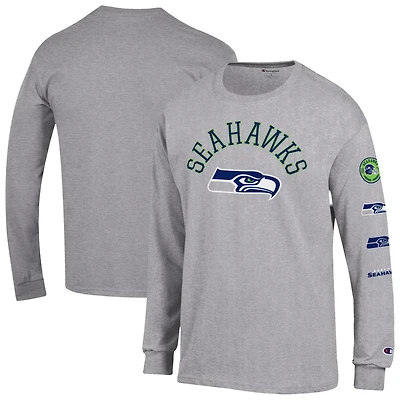 Men's Champion  Heather Gray Seattle Seahawks Seal Long Sleeve T-Shirt