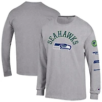 Men's Champion  Heather Gray Seattle Seahawks Seal Long Sleeve T-Shirt