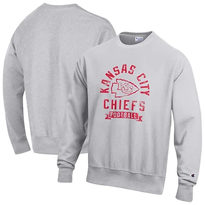 Men's Champion  Heather Gray Kansas City Chiefs Reverse Weave Fleece Pullover Sweatshirt