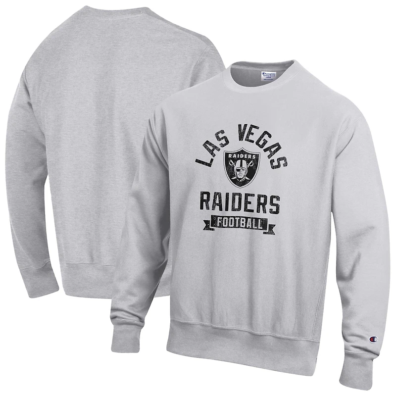 Men's Champion  Heather Gray Las Vegas Raiders Reverse Weave Fleece Pullover Sweatshirt