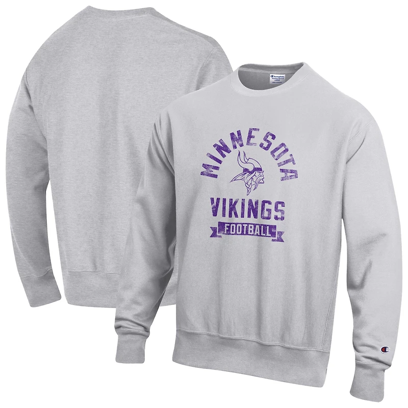 Men's Champion  Heather Gray Minnesota Vikings Reverse Weave Fleece Pullover Sweatshirt
