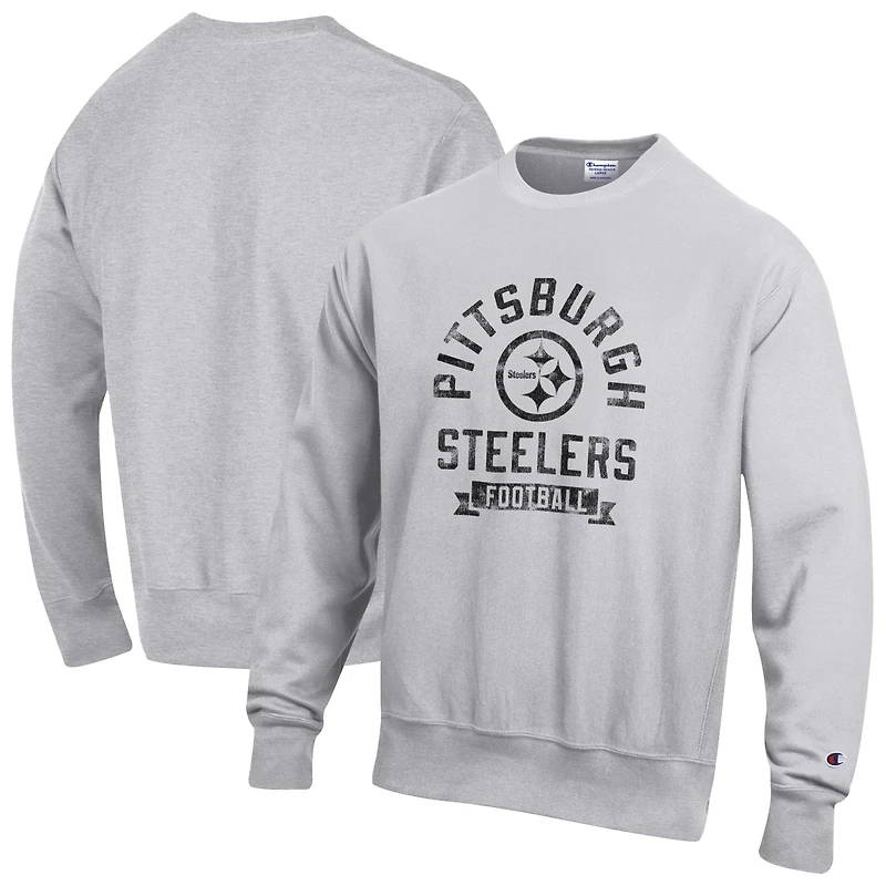 Men's Champion Heather Gray Pittsburgh Steelers Reverse Weave Fleece Pullover Sweatshirt