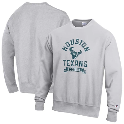 Men's Champion  Heather Gray Houston Texans Reverse Weave Fleece Pullover Sweatshirt