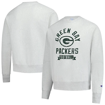 Men's Champion  Heather Gray Green Bay Packers Reverse Weave Fleece Pullover Sweatshirt