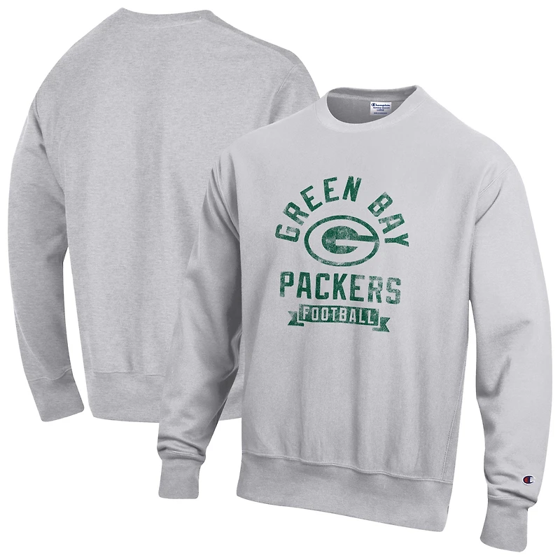 Men's Champion  Heather Gray Green Bay Packers Reverse Weave Fleece Pullover Sweatshirt