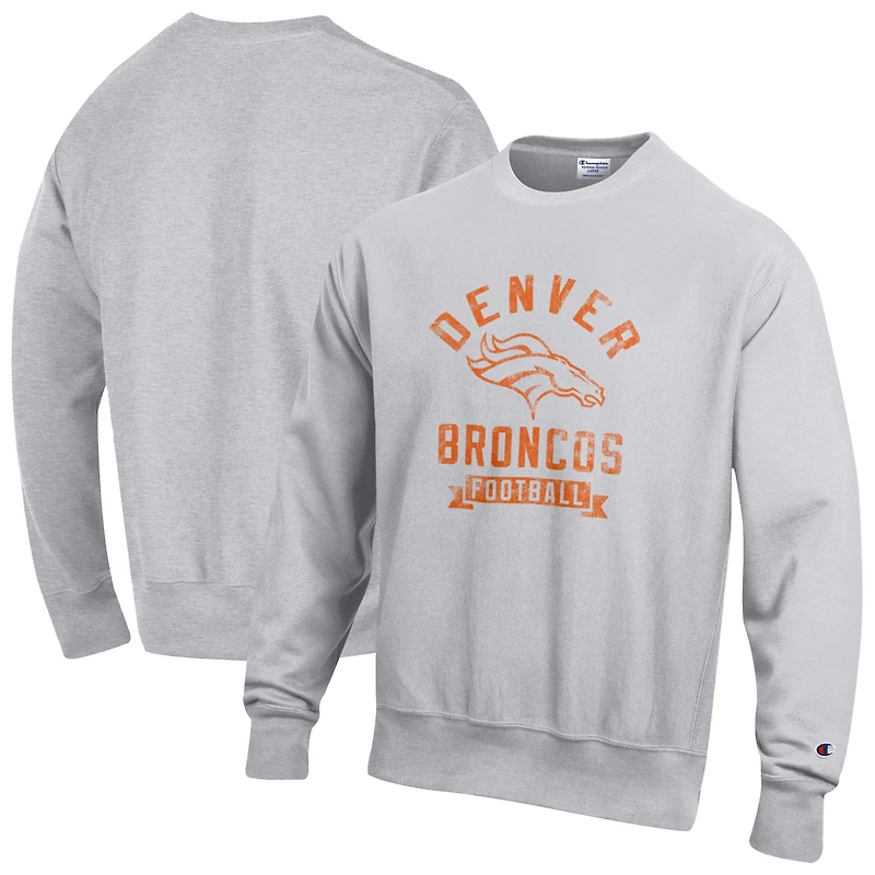 Men's Champion  Heather Gray Denver Broncos Reverse Weave Fleece Pullover Sweatshirt