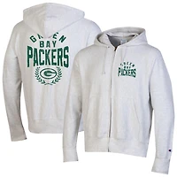 Men's Champion Heather Gray Green Bay Packers Reverse Weave Full-Zip Hoodie