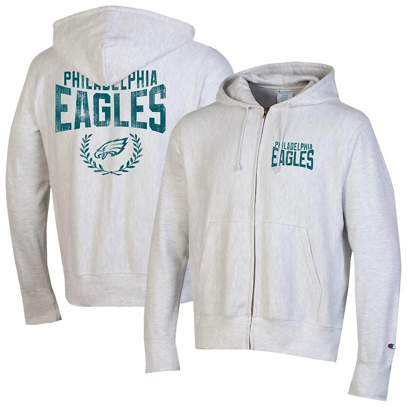 Men's Champion Heather Gray Philadelphia Eagles Reverse Weave Full-Zip Hoodie