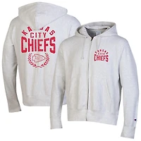 Men's Champion Heather Gray Kansas City Chiefs Reverse Weave Full-Zip Hoodie