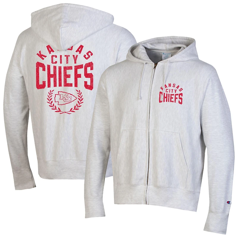 Men's Champion Heather Gray Kansas City Chiefs Reverse Weave Full-Zip Hoodie