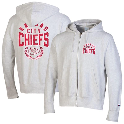 Men's Champion Heather Gray Kansas City Chiefs Reverse Weave Full-Zip Hoodie