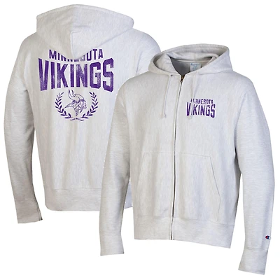 Men's Champion Heather Gray Minnesota Vikings Reverse Weave Full-Zip Hoodie