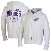 Men's Champion Heather Gray Minnesota Vikings Reverse Weave Full-Zip Hoodie