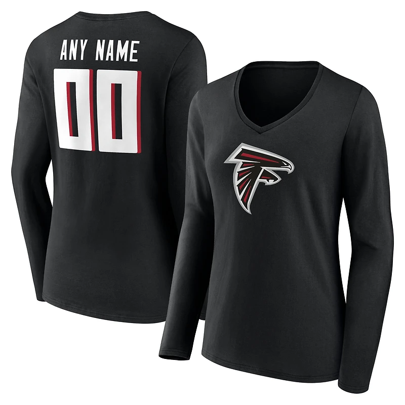 Women's Black Atlanta Falcons Team Authentic Custom Name & Number Long Sleeve V-Neck T-Shirt