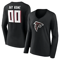Women's Black Atlanta Falcons Team Authentic Custom Name & Number Long Sleeve V-Neck T-Shirt