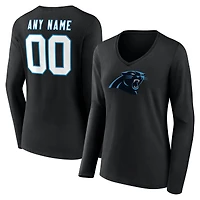 Women's Black Carolina Panthers Team Authentic Custom Name & Number Long Sleeve V-Neck T-Shirt