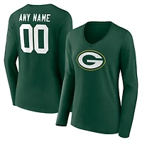 Women's Green Green Bay Packers Team Authentic Custom Name & Number Long Sleeve V-Neck T-Shirt
