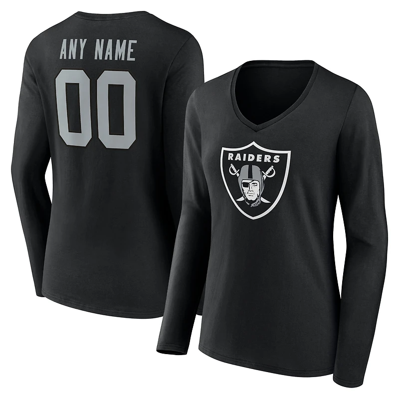 Women's Black Las Vegas Raiders Team Authentic Custom Name & Number Long Sleeve V-Neck T-Shirt