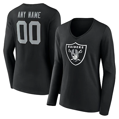 Women's Black Las Vegas Raiders Team Authentic Custom Name & Number Long Sleeve V-Neck T-Shirt