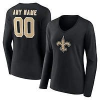 Women's Black New Orleans Saints Team Authentic Custom Name & Number Long Sleeve V-Neck T-Shirt