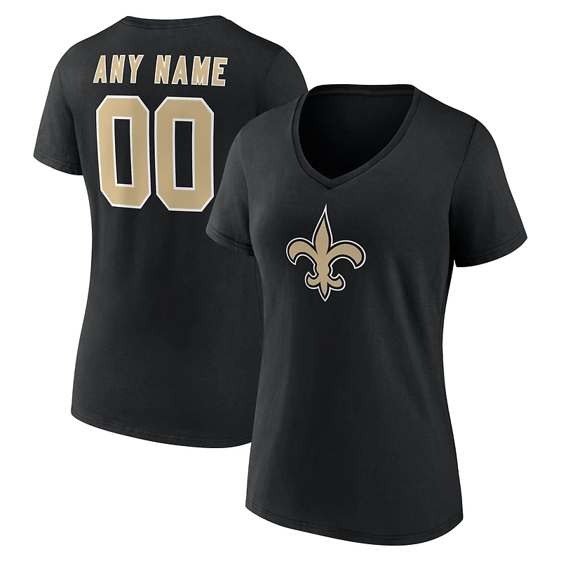 Women's Black New Orleans Saints Team Authentic Custom Name & Number V-Neck T-Shirt