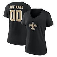 Women's Black New Orleans Saints Team Authentic Custom Name & Number V-Neck T-Shirt