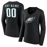 Women's Black Philadelphia Eagles Team Authentic Custom Name & Number Long Sleeve V-Neck T-Shirt