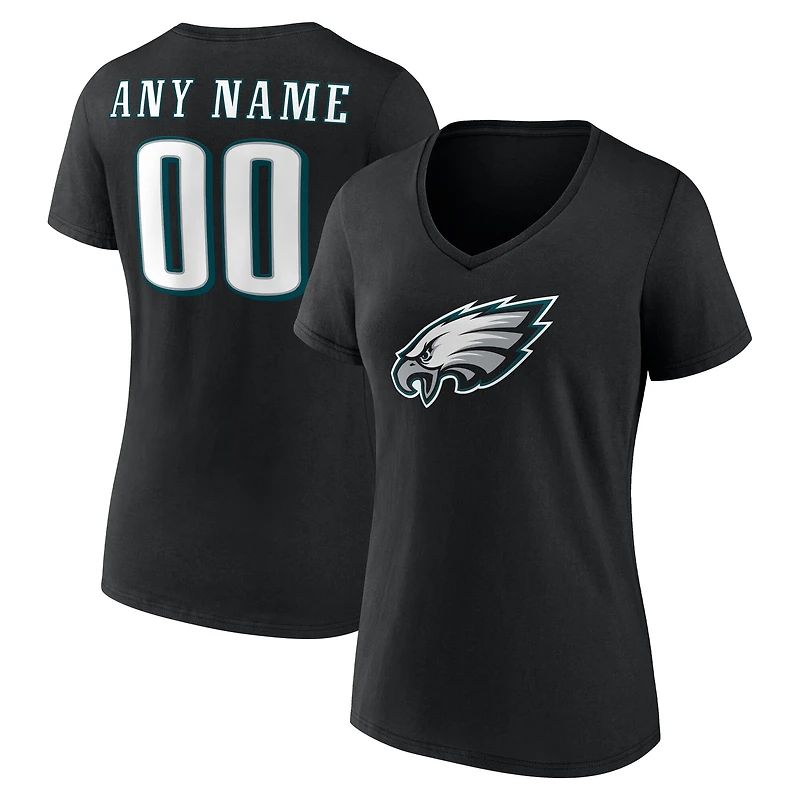 Women's Black Philadelphia Eagles Team Authentic Custom Name & Number V-Neck T-Shirt