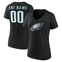 Women's Black Philadelphia Eagles Team Authentic Custom Name & Number V-Neck T-Shirt